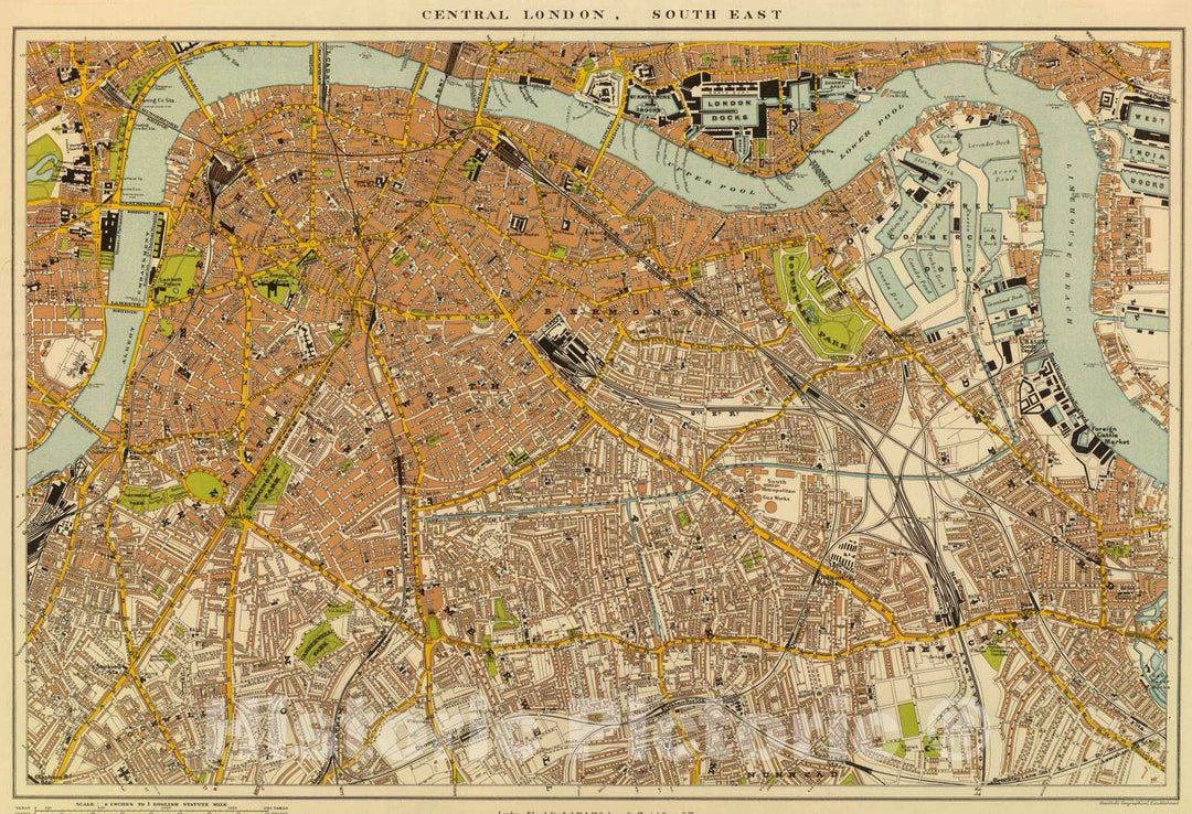 Historic Map : England , London (England), 1901 London SE. , Vintage Wall Art
