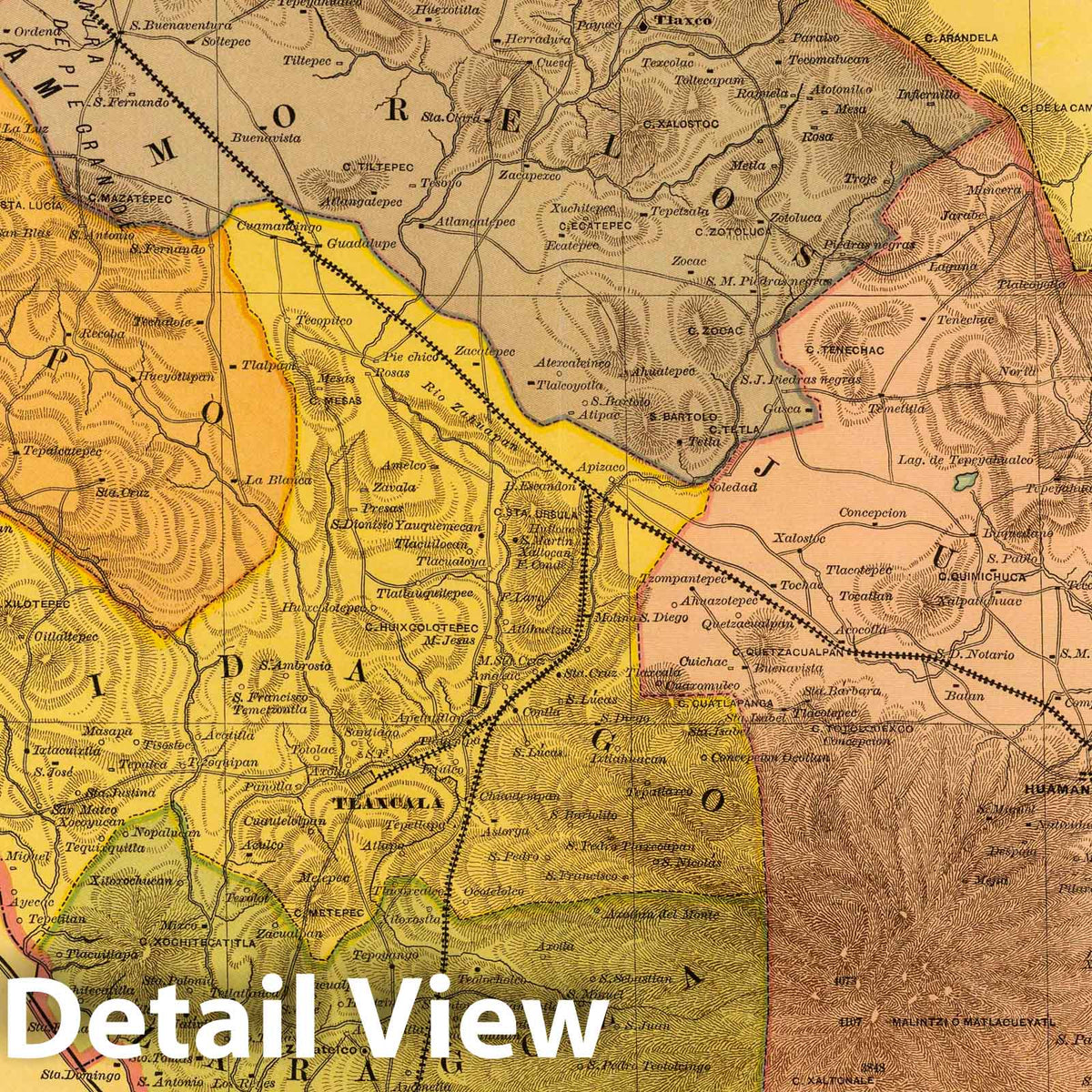 Tlaxcala - Railroad Map, 1886 - Historical Map Reproduction
