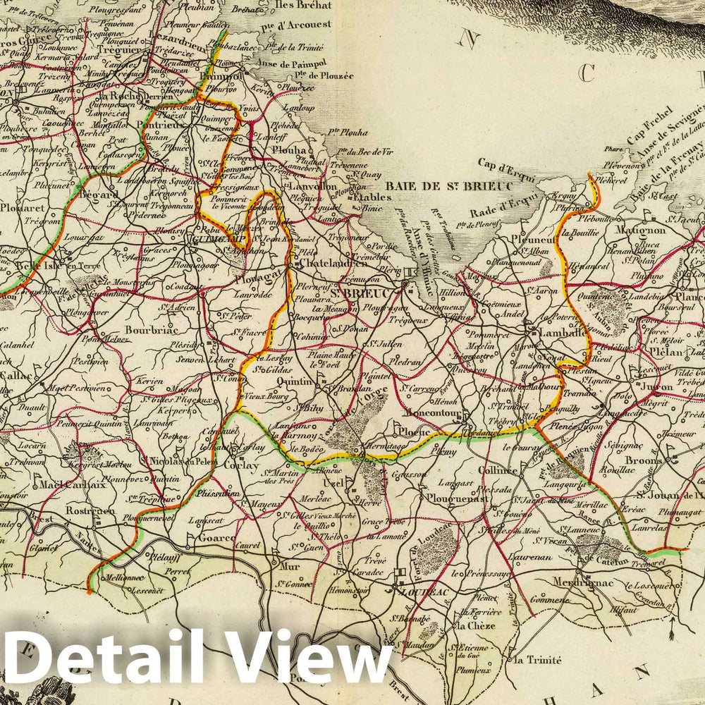 Historic Map : France, 1856 Dept. De Cotes du Nord. , Vintage Wall Art
