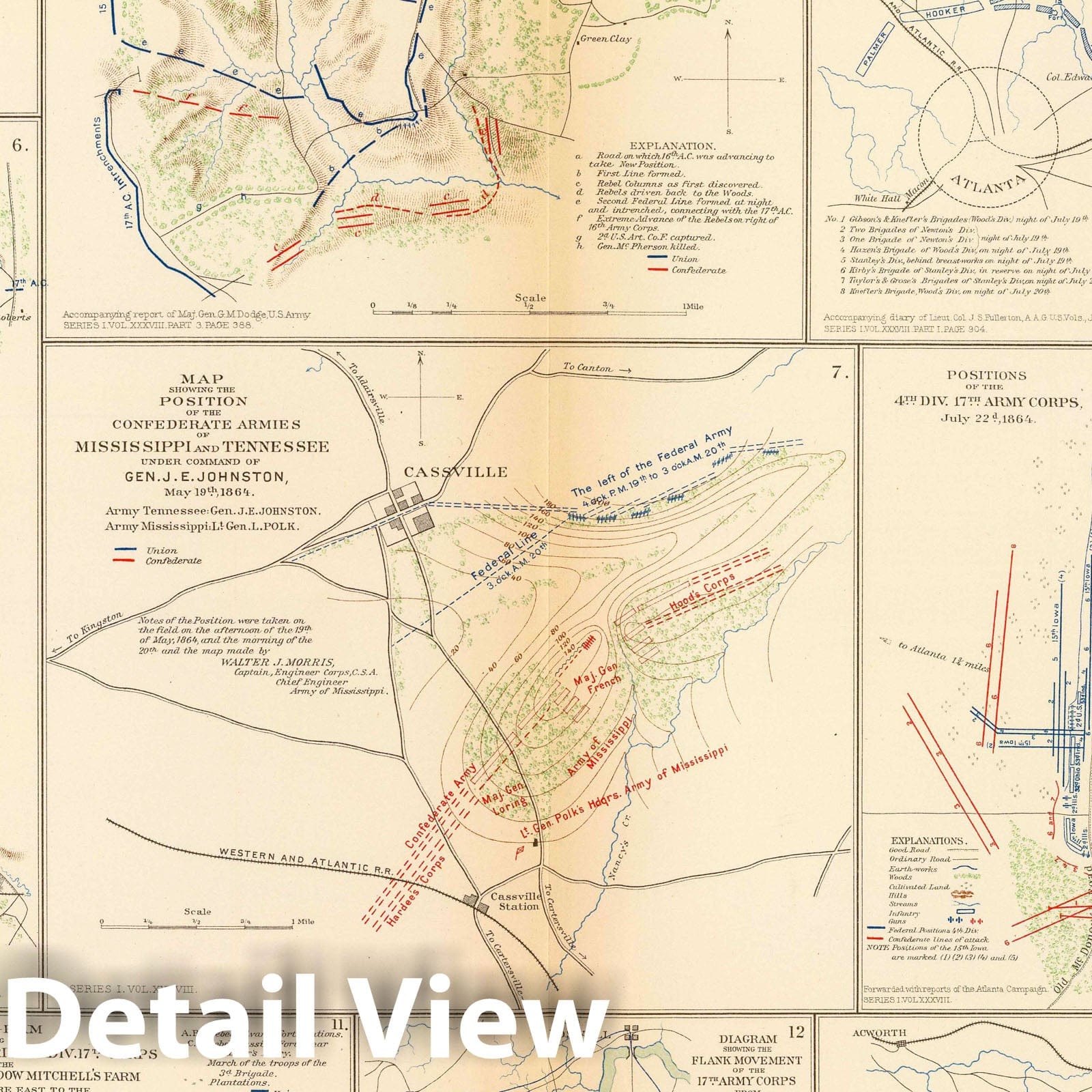 Civil War: Atlanta, Marietta, Kennesaw Mountain - Road Map, 1895