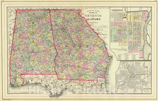 Historic Map : 1890 Georgia, Alabama. - Vintage Wall Art