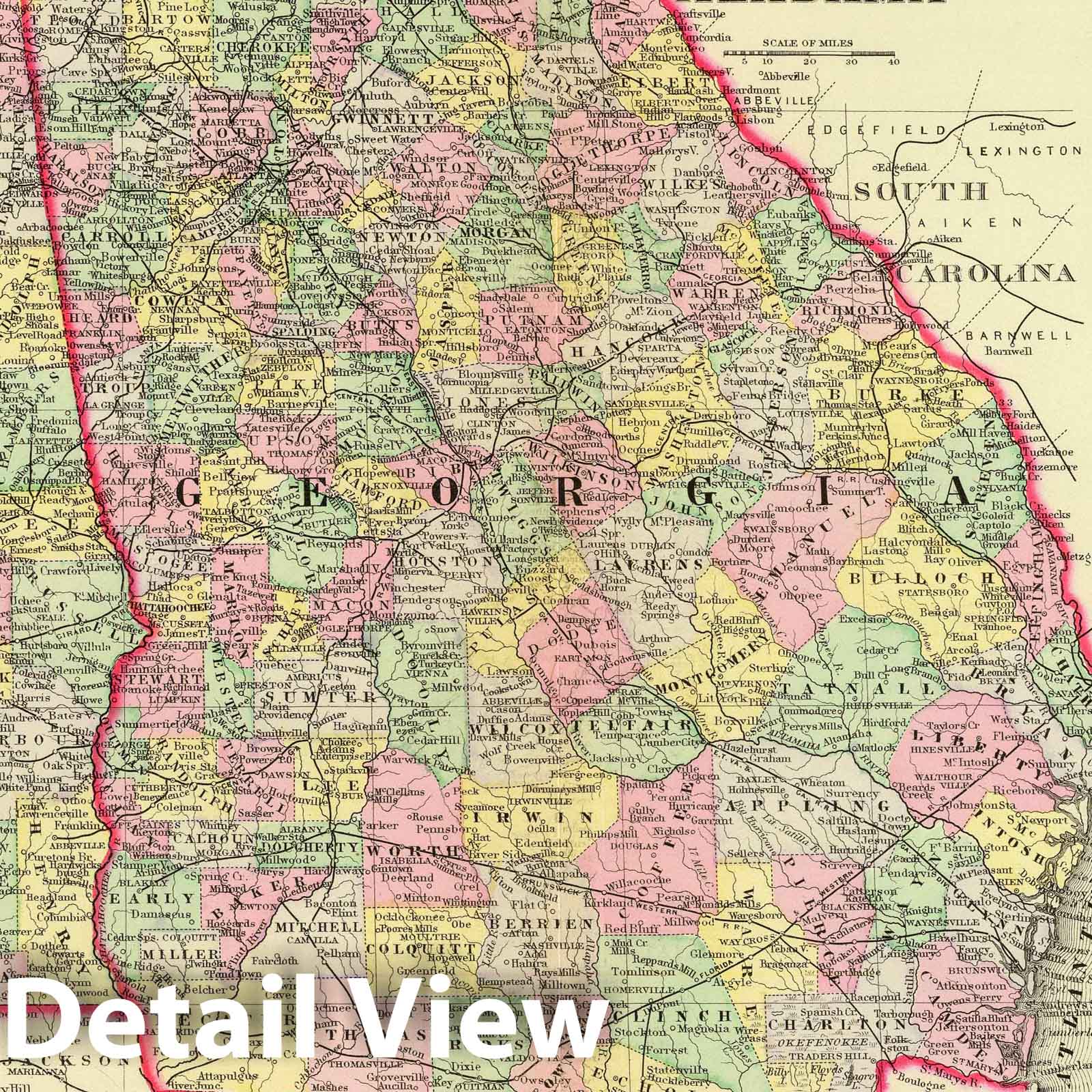 Georgia and Alabama with Atlanta and Savannah - Railroad Map, 1890