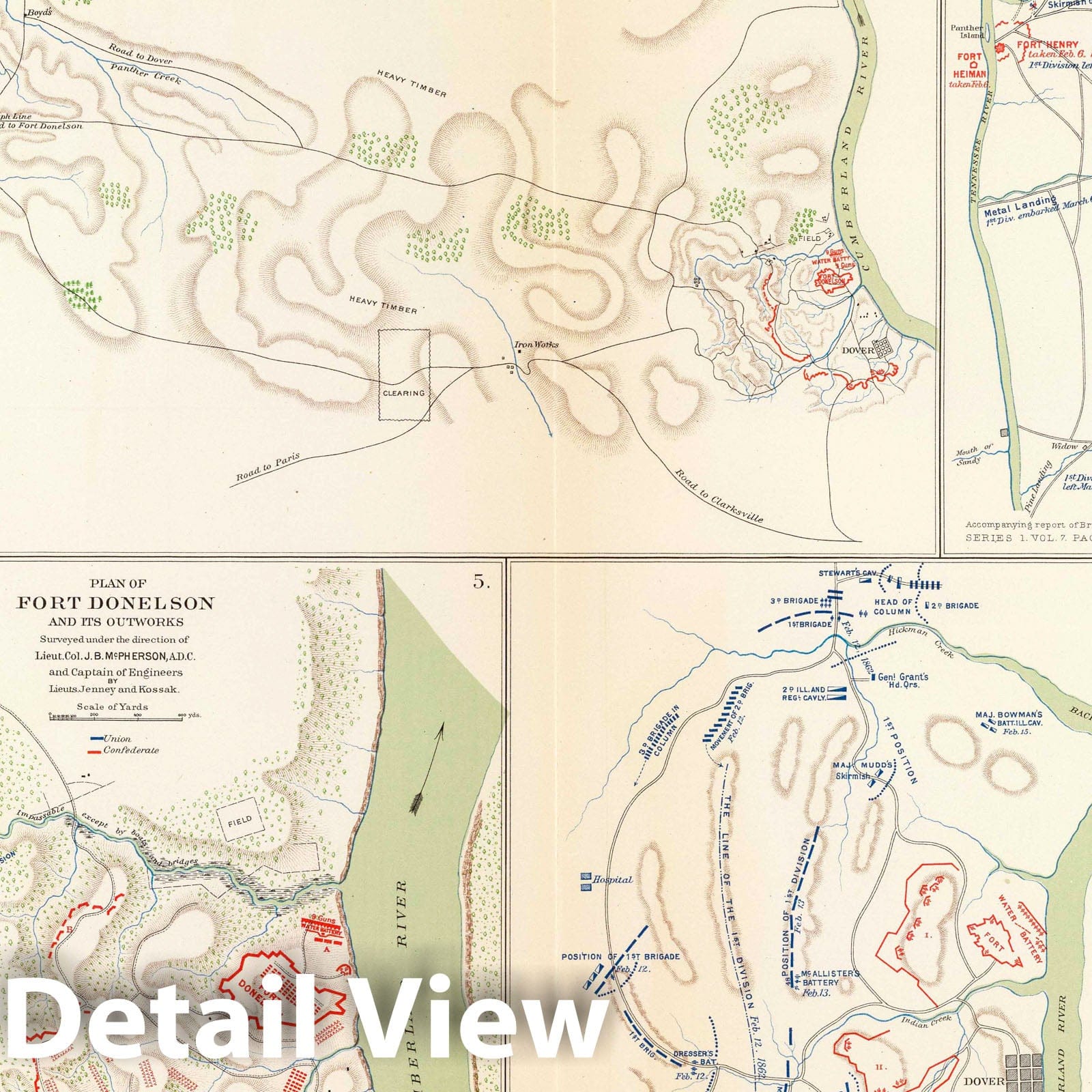 Civil War: Fort Henry and Fort Donelson, Tennessee - Road Map, 1895