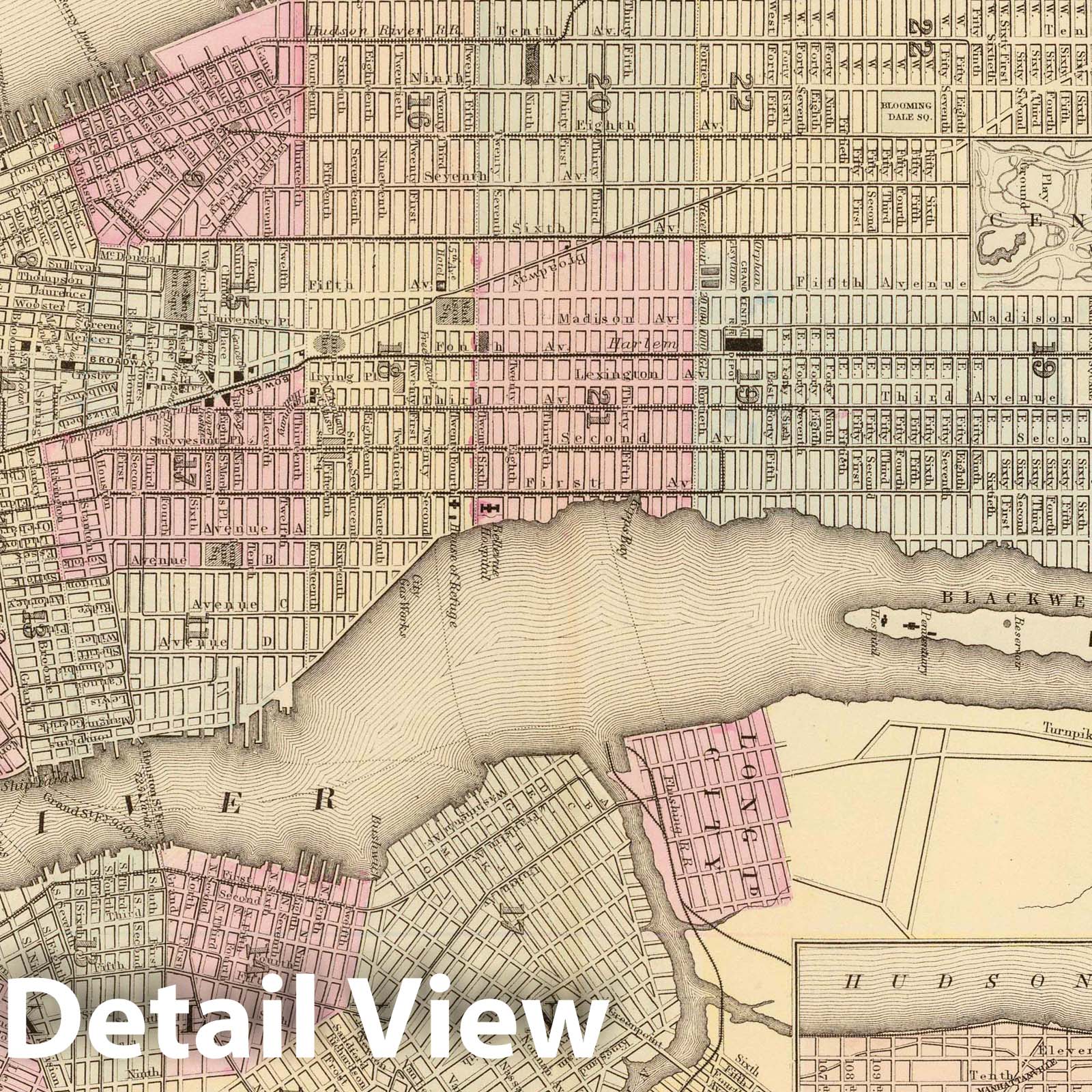 New York and Brooklyn - Railroad Map, 1880 - Historical Map Print