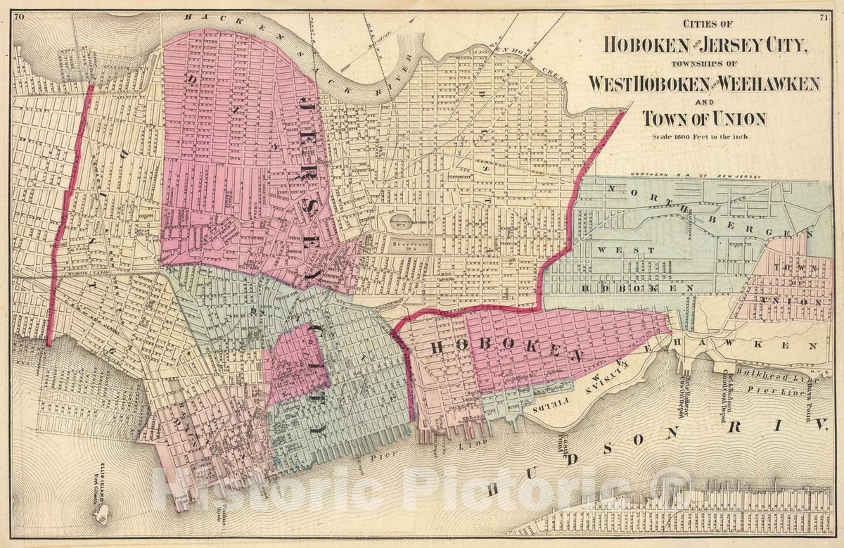 Historic Map : 1872 Hoboken, Jersey City. - Vintage Wall Art