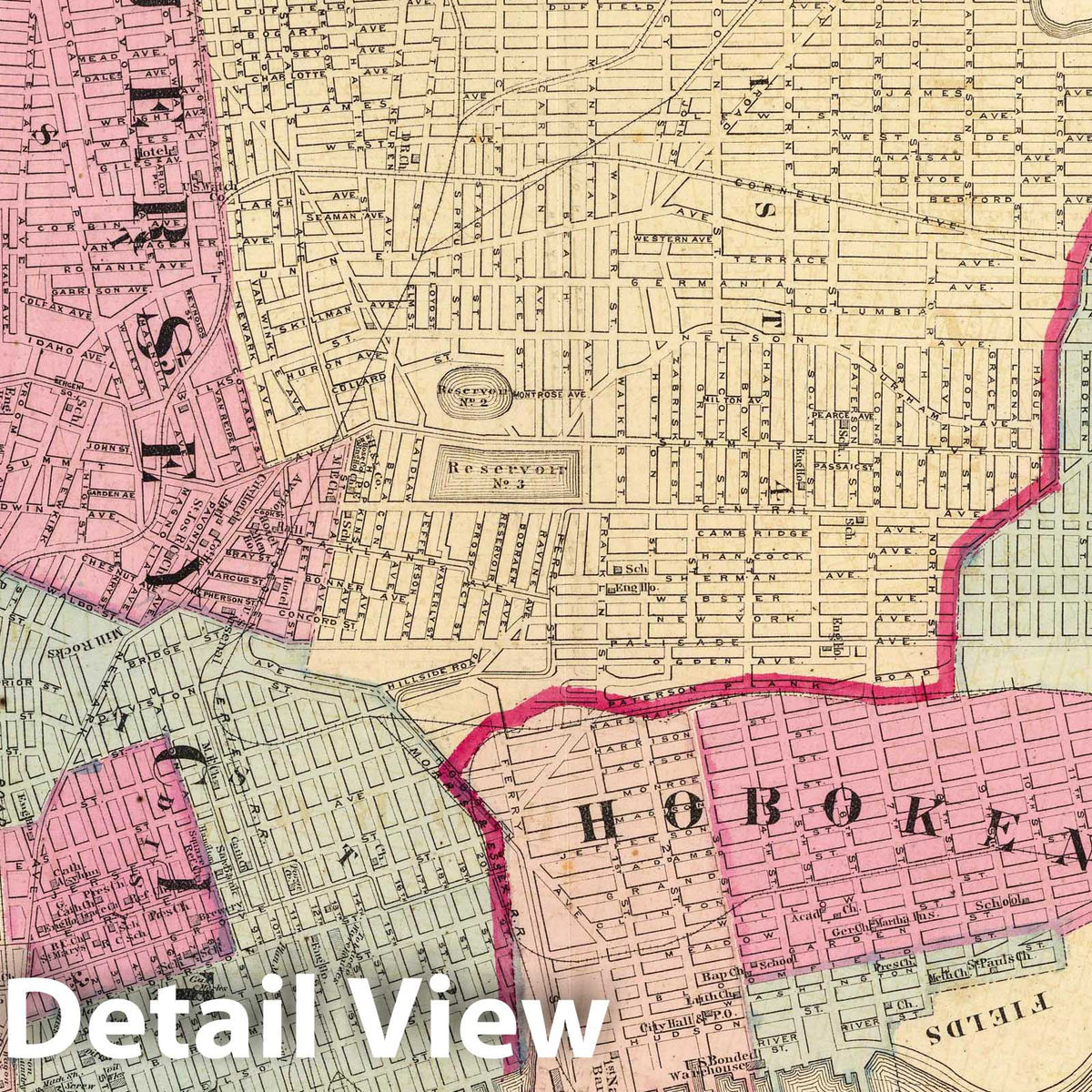 Hoboken and Jersey City, New Jersey - Railroad Map, 1872