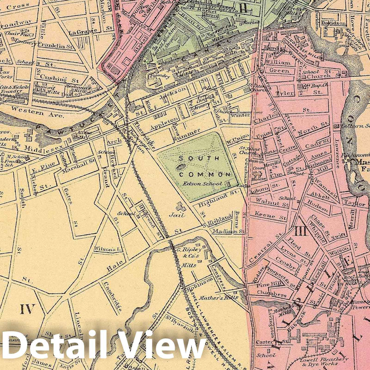 Lowell, Massachusetts - Railroad Map, 1871 - Historical Map Print