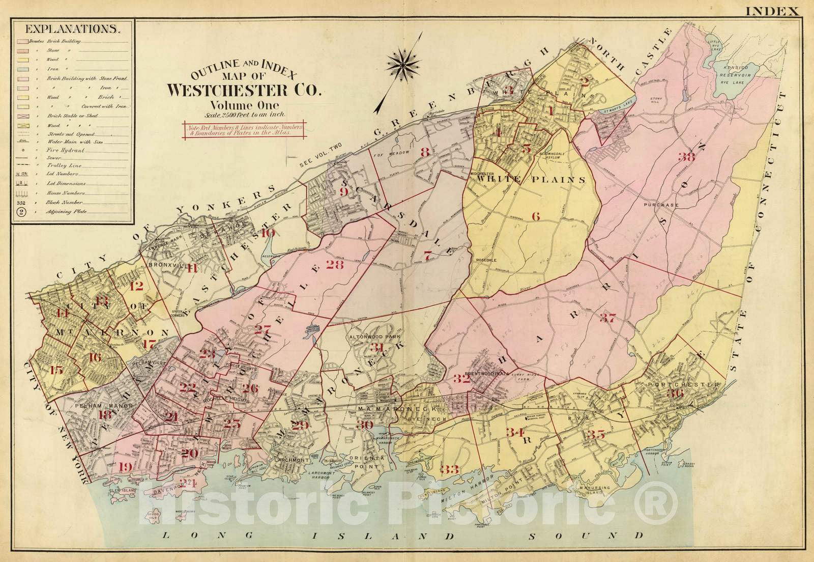 Historic Map : 1910 Outline, Index map Westchester Co. - Vintage Wall Art