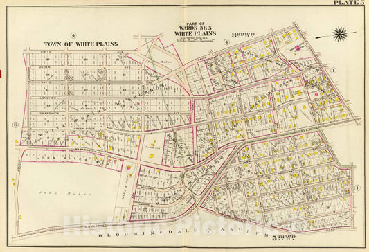 Historic Map : 1910 White Plains wards 3, 5. - Vintage Wall Art