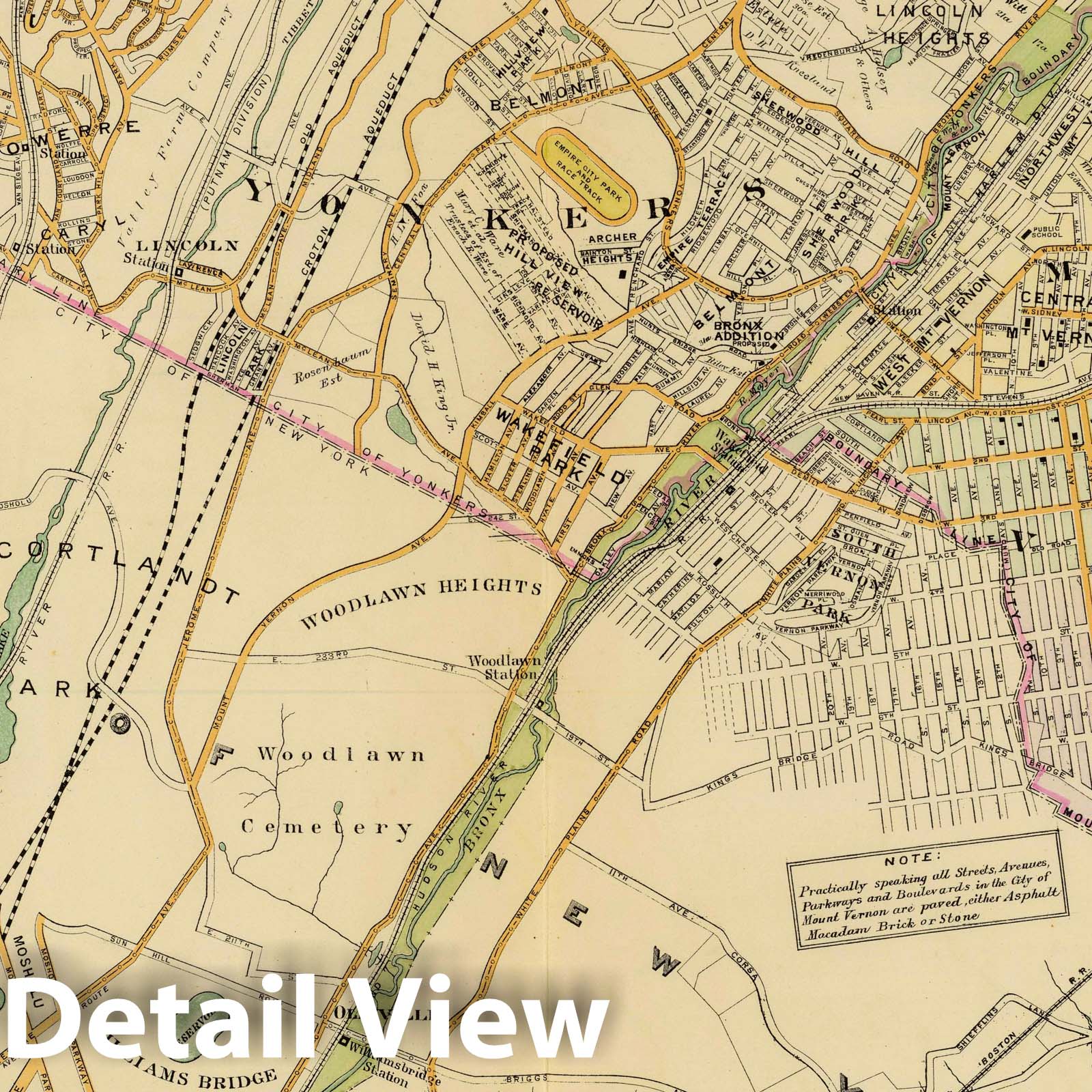 Mount Vernon and Yonkers, Westchester County, New York - Railroad Map, 1908