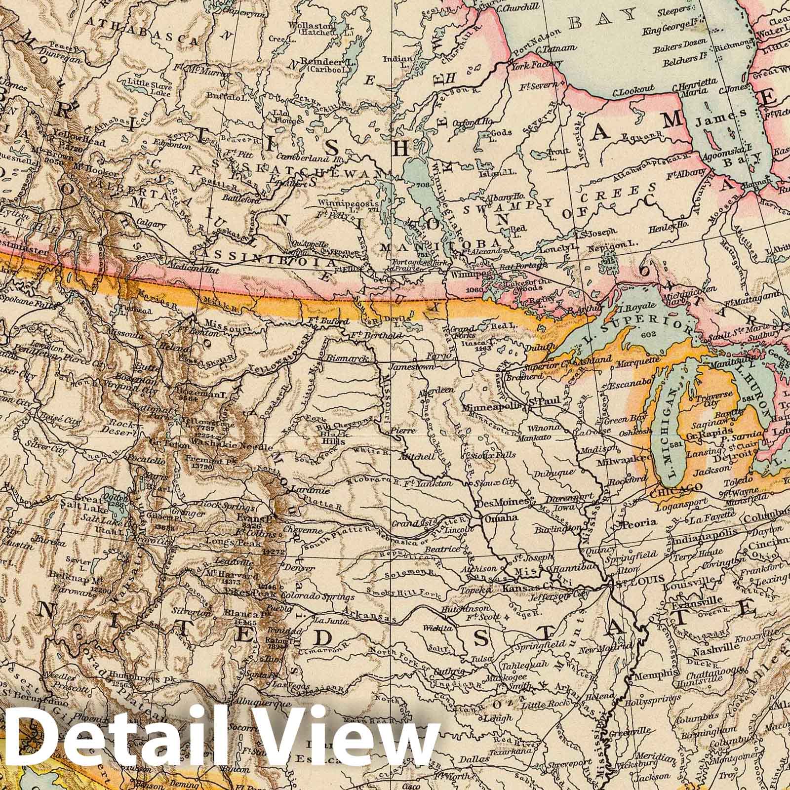 North America and Southern Mexico - Railroad Map, 1895 - Historical Map Print
