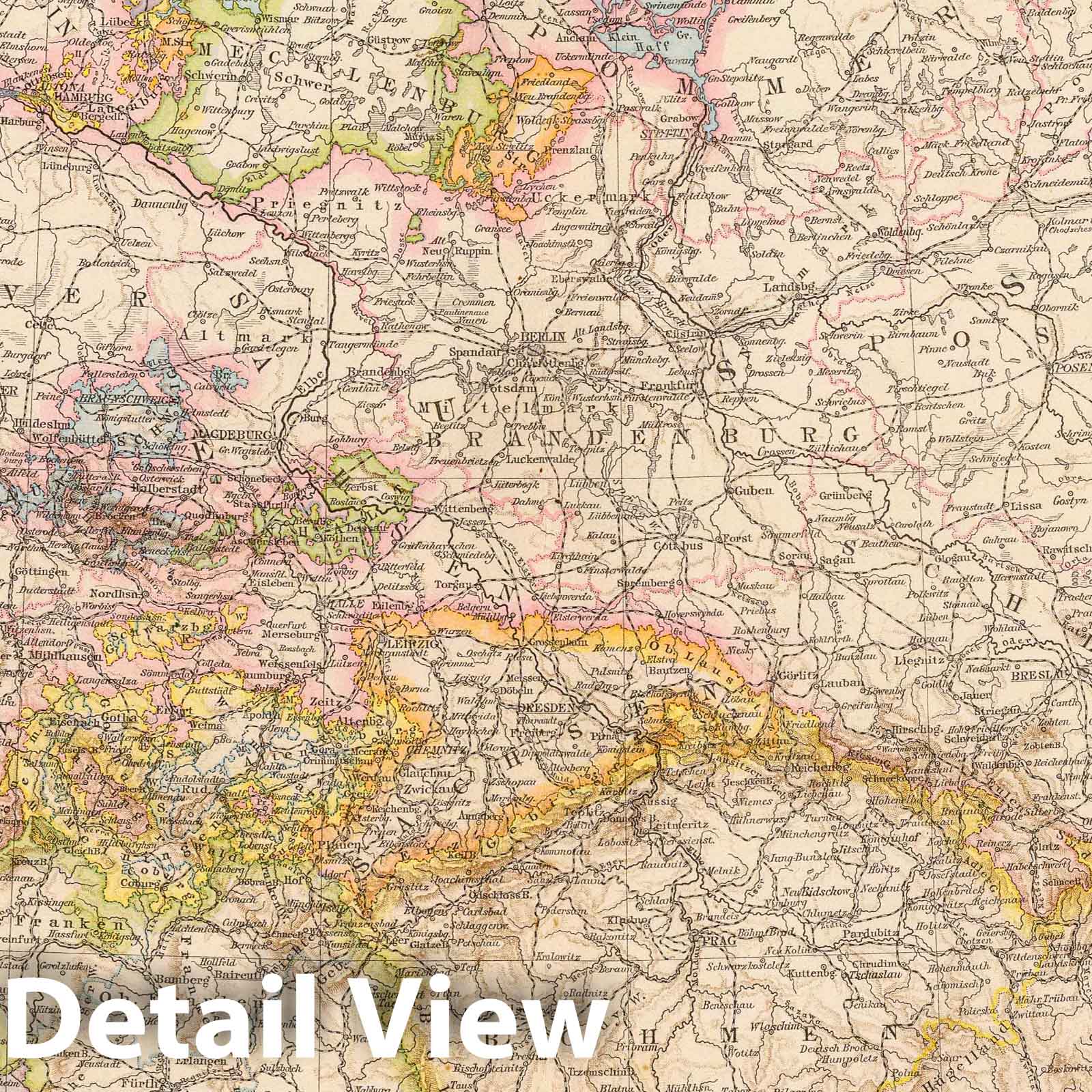 Deutschland politisch (1881) - Historical Map of Germany - Railroad Map Print