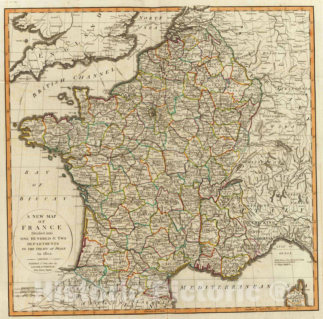Historic Map : 1802 France, Departments. - Vintage Wall Art