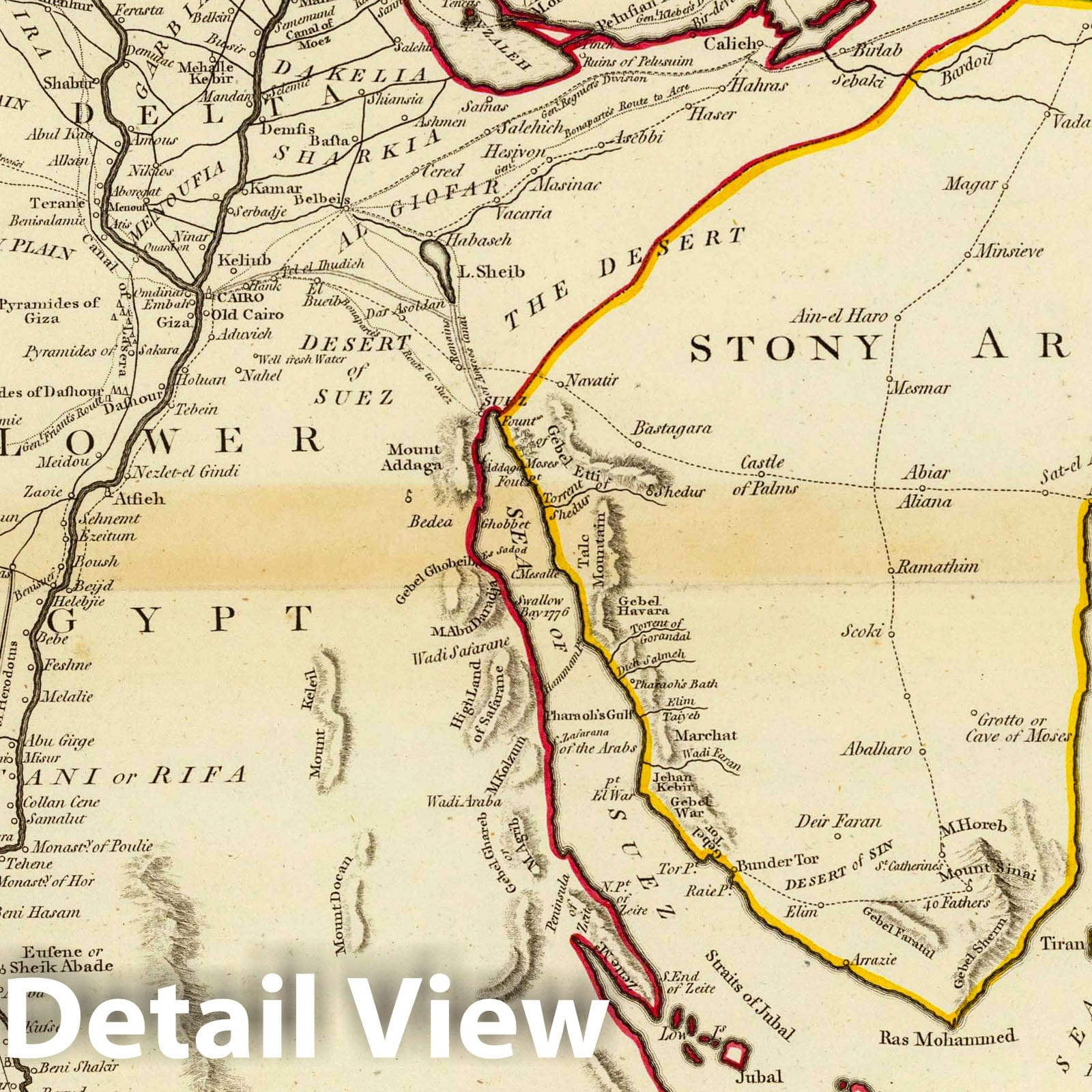 Egypt, Arabia, and Palestine - Route Map, 1801 - Historical Map Print