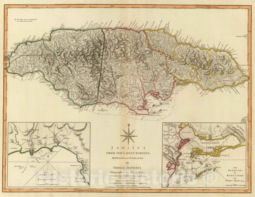Historic Map : 1794 Jamaica. - Vintage Wall Art