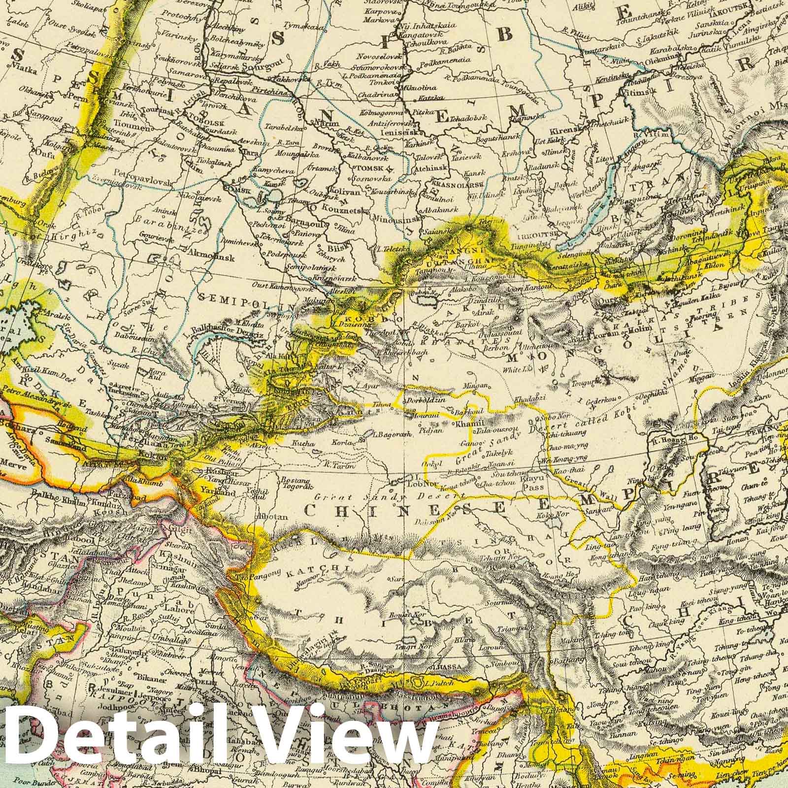 Central Asia - Railroad Map, 1883 - Historical Map Print