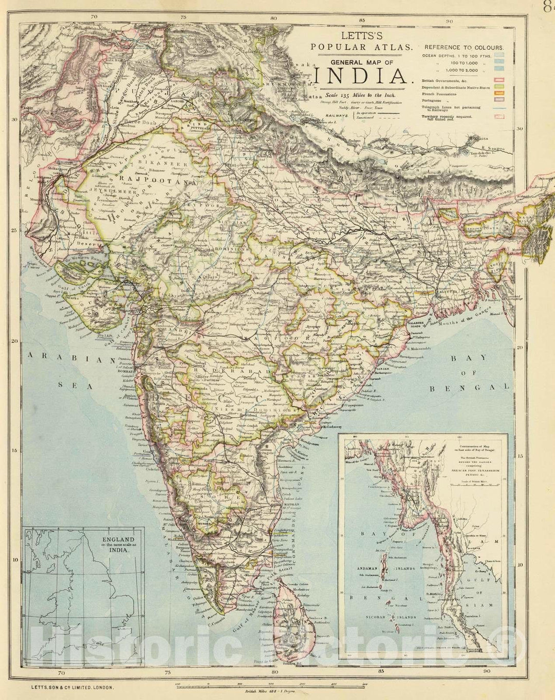 Historic Map : 1883 India : Vintage Wall Art