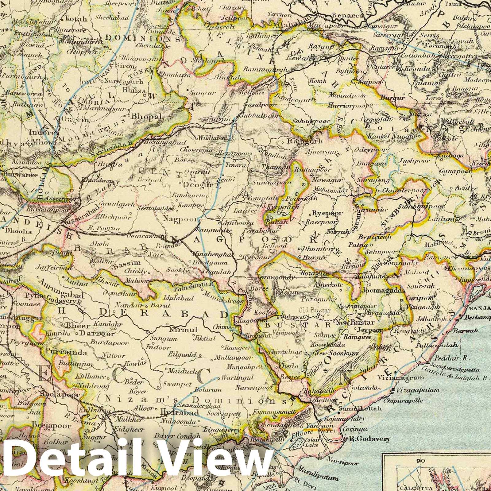 India - Railroad Map, 1883 - Historical Map Print