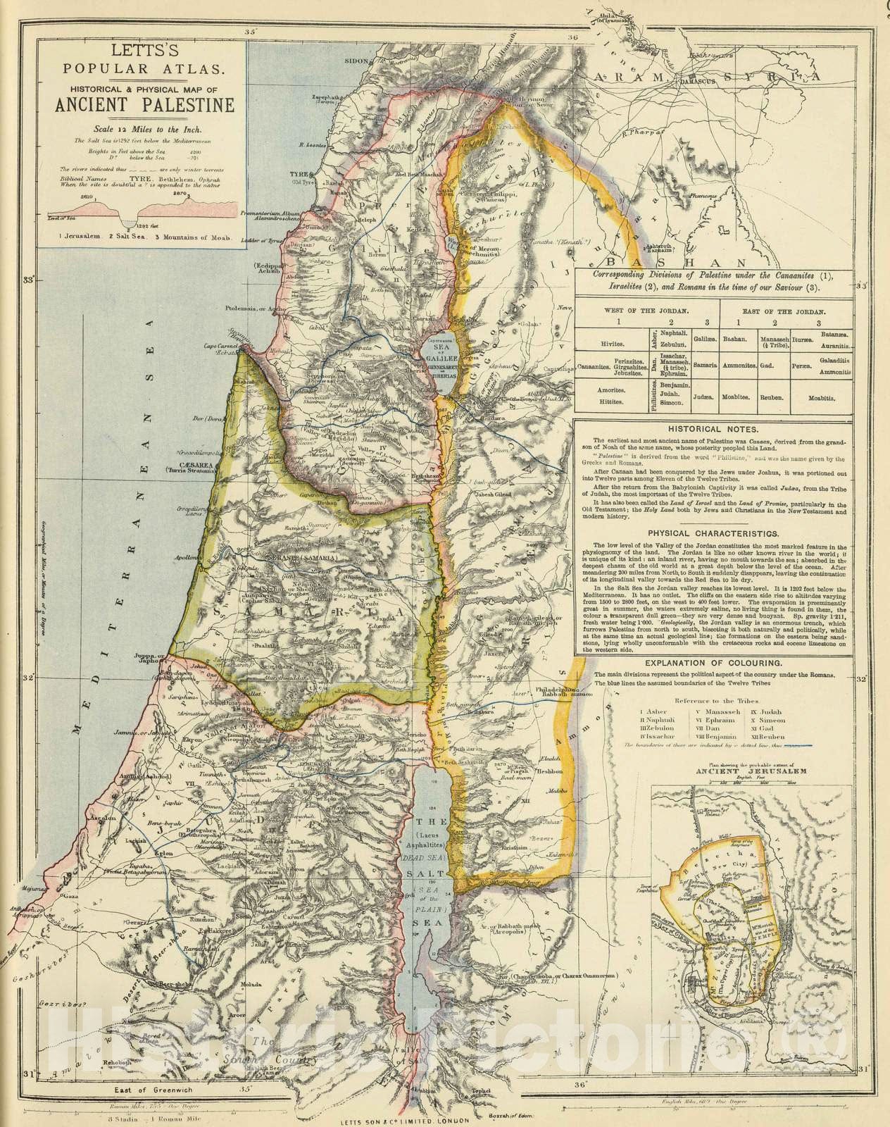Historic Map : 1883 Ancient Palestine. - Vintage Wall Art