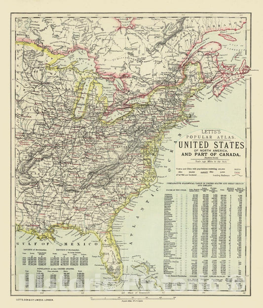 Historic Map - World Atlas - 1883 U.S. Eastern. - Vintage Wall Art