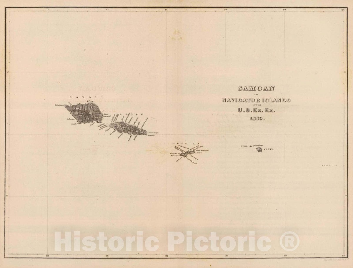 Historic Map : Exploration Book - 1845 Samoan or Navigator Islands. - Vintage Wall Art