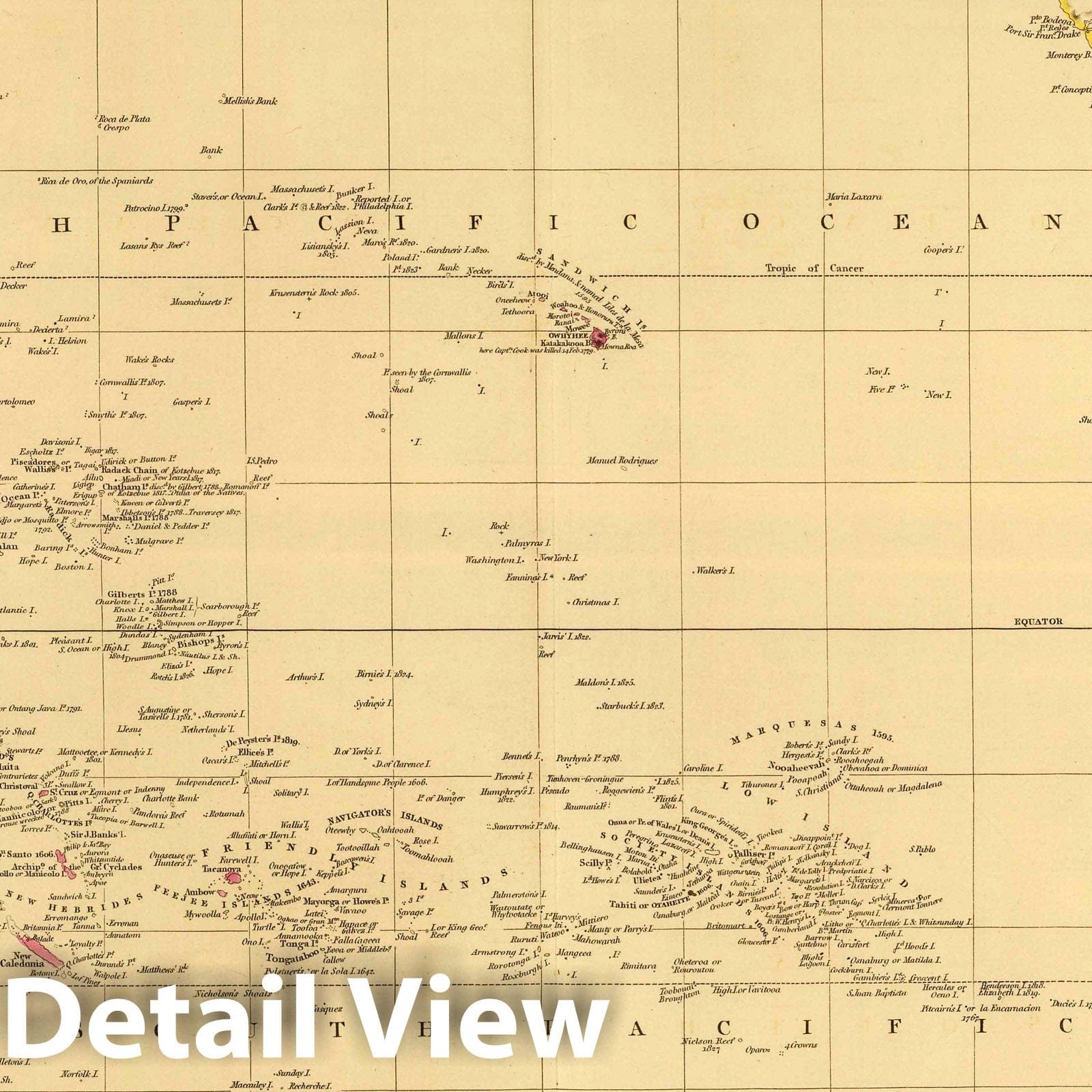 Pacific Ocean - Boundary Map, 1832 - Historical Map Print