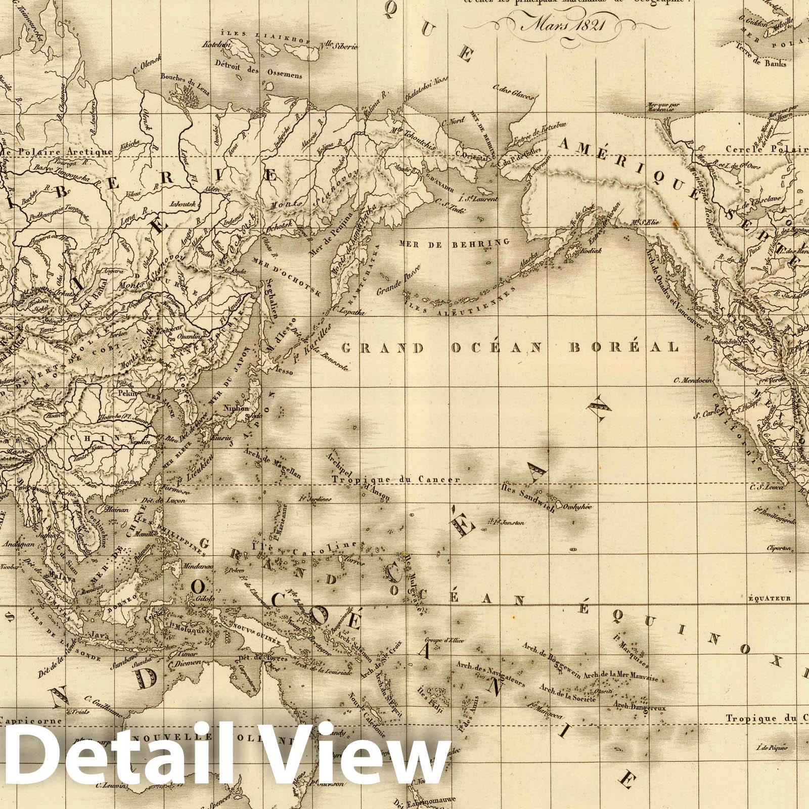 World - Physical Map, 1821 - Historical Map Print by A.H. Brue