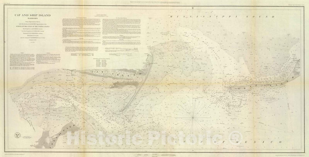 Historic Map : Chart Atlas - 1850 Cat & Ship Island Harbors. - Vintage Wall Art