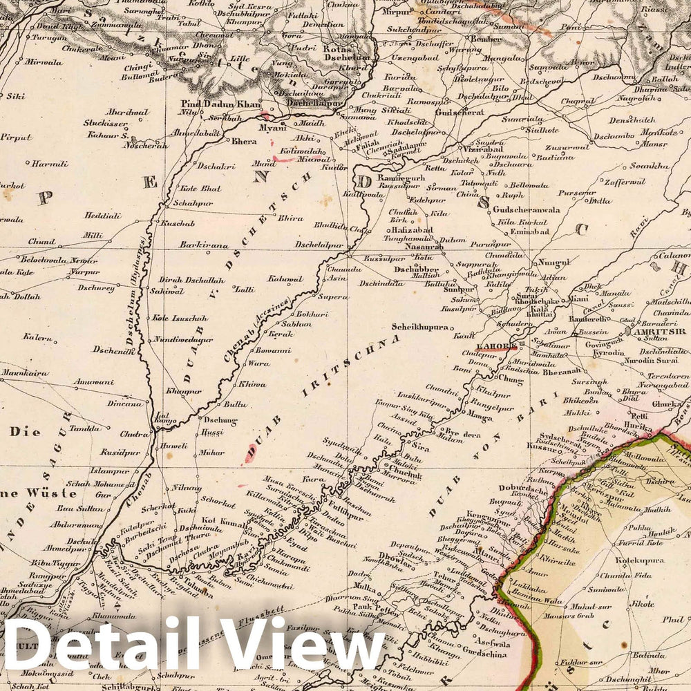 Historic Map : India; Pakistan, 1855 Der Sikh-Staat. , Vintage Wall Art