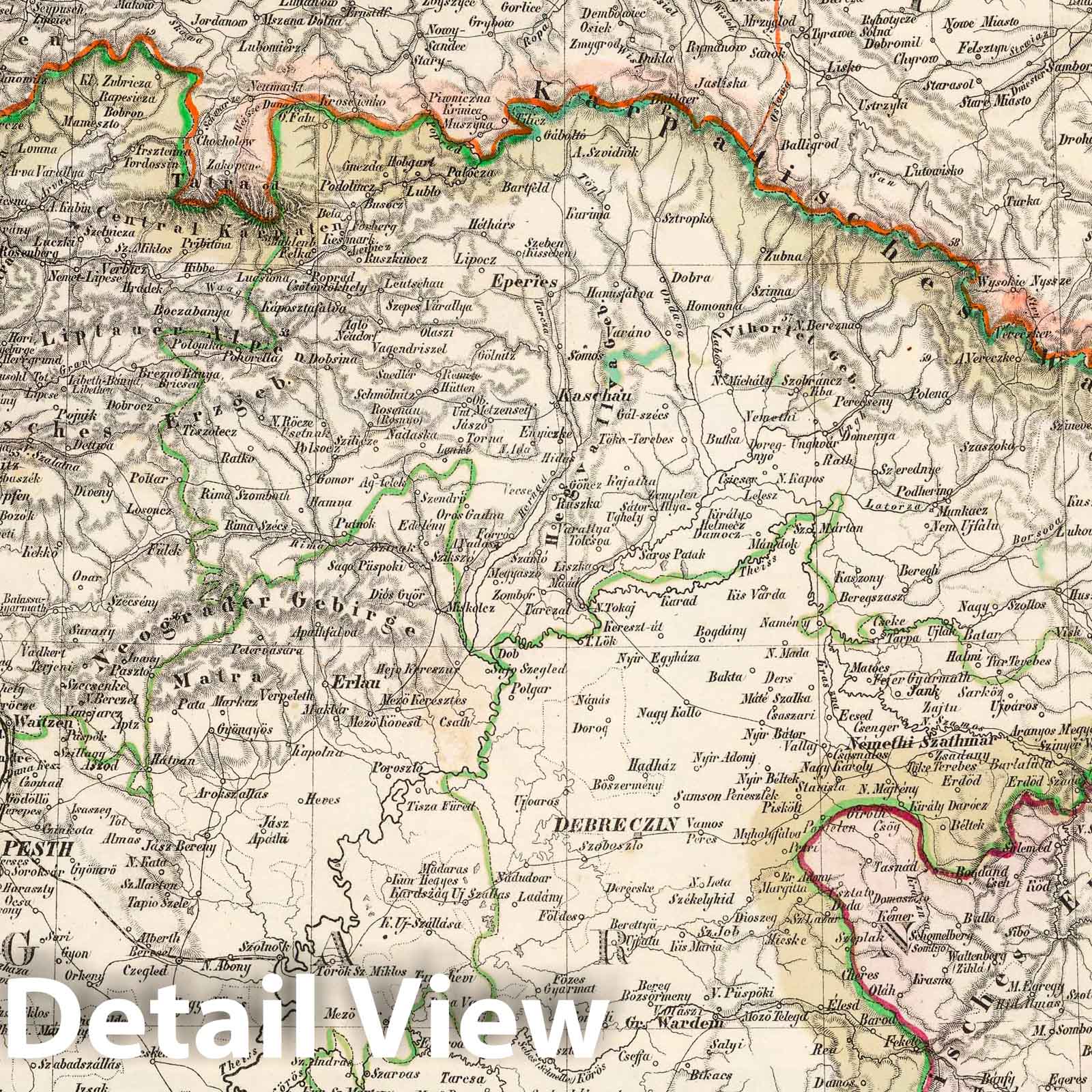Galicia, Northern Hungary, and Transylvania, 1855 - Historical Map Print
