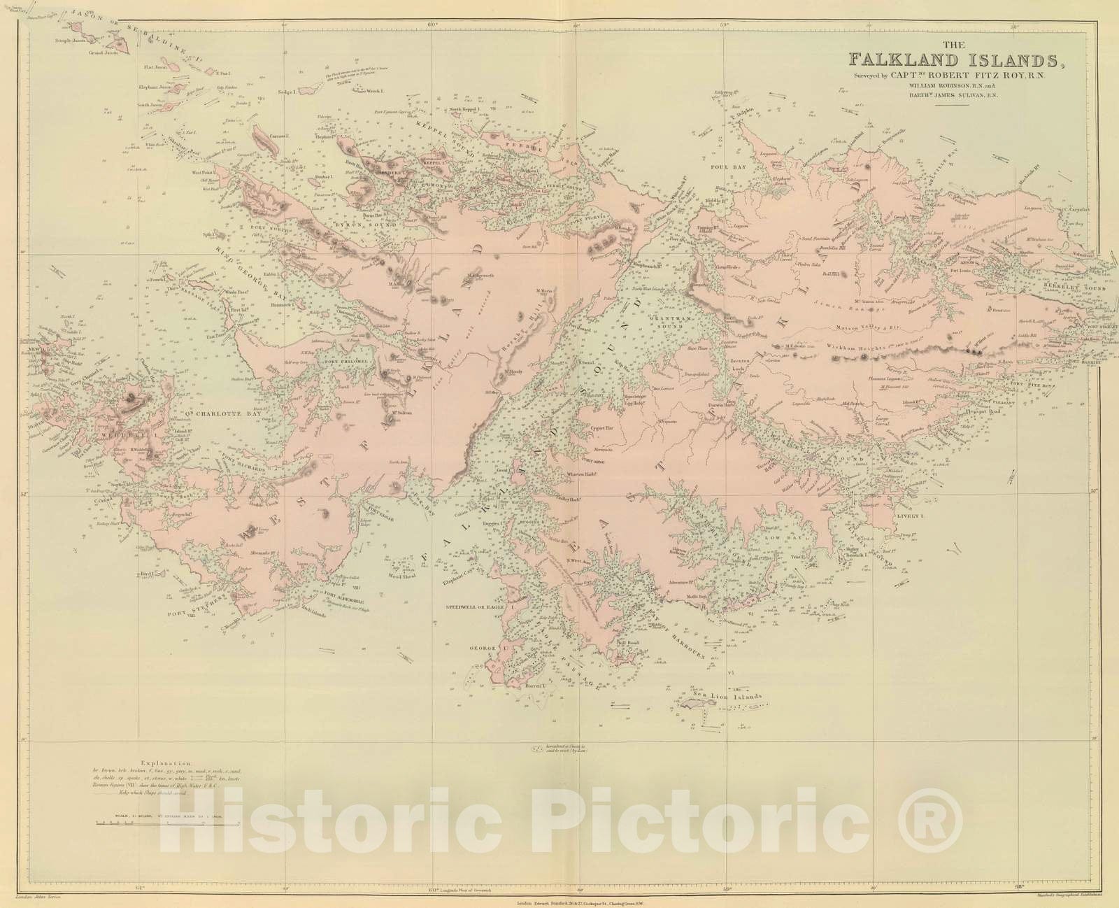 Historic Map : 1901 Falkland Islands. - Vintage Wall Art