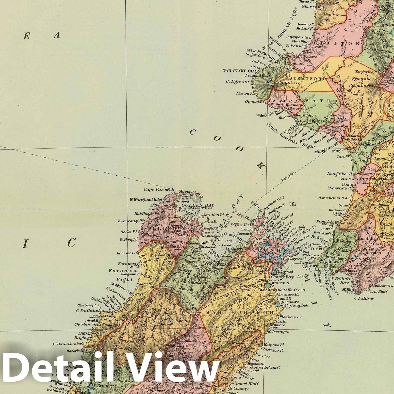 New Zealand - Railroad Map, 1901 - Stanford's London Atlas Print