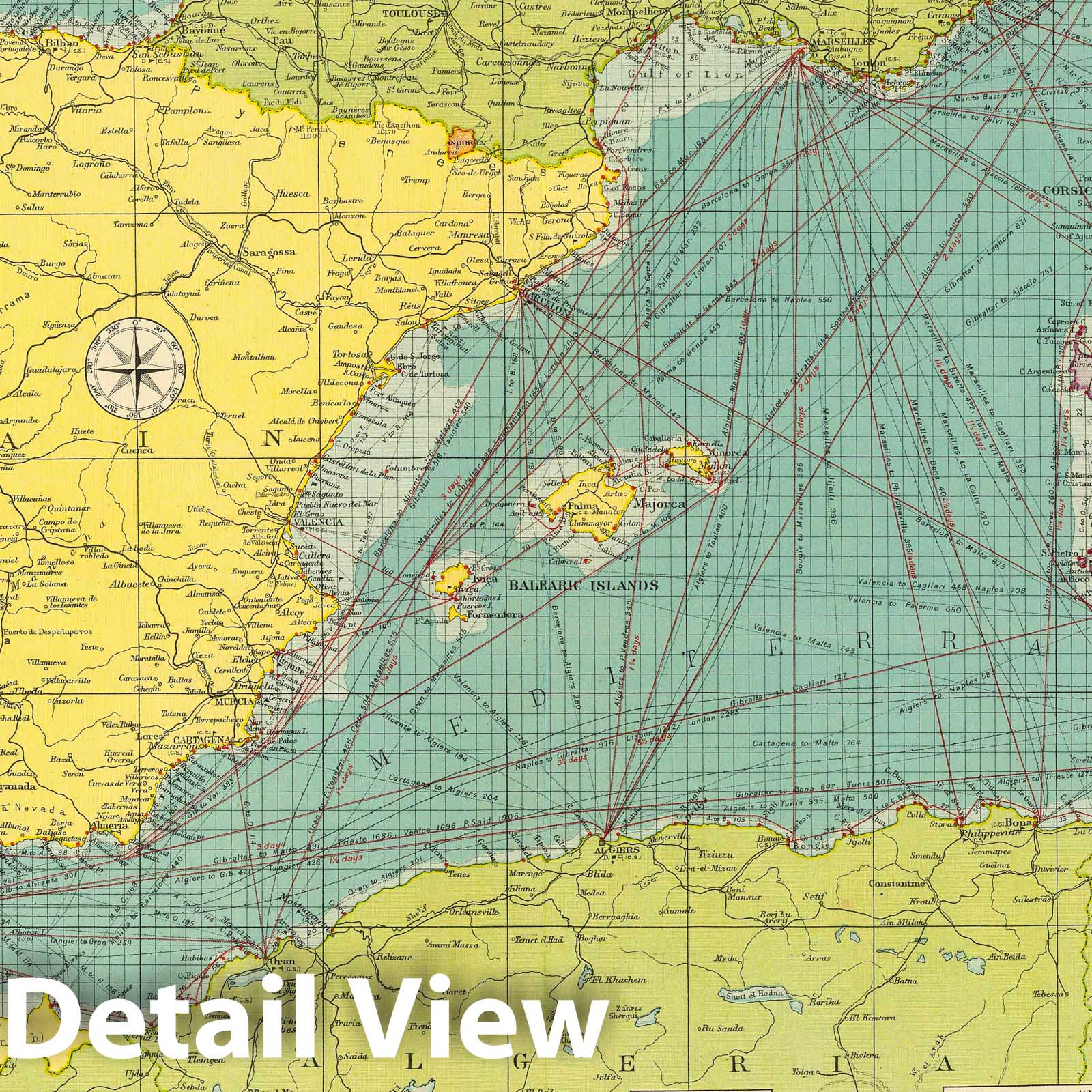 Western Mediterranean - Nautical Chart, 1922 - Historical Map Print