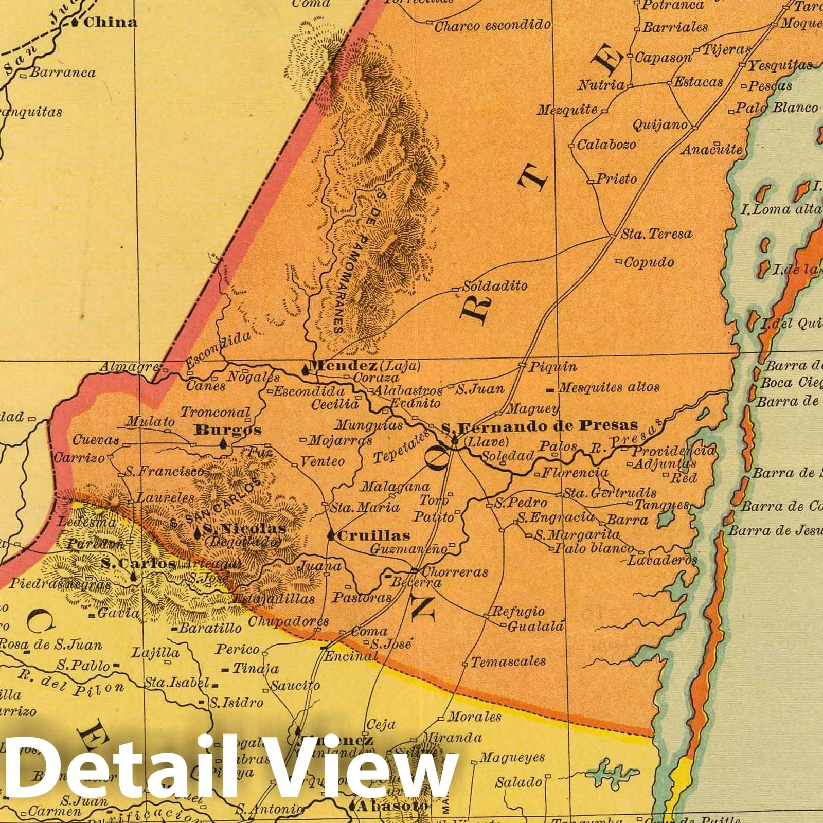 Tamaulipas, Mexico - Railroad Map, 1886 - Historical Map Reproduction