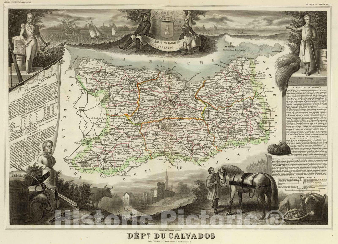 Historic Wall Map : France, 1856 Dept. Du Calvados. , Vintage Wall Art