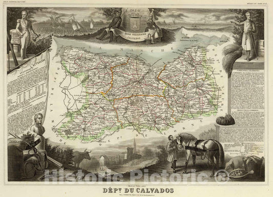 Historic Wall Map : France, 1856 Dept. Du Calvados. , Vintage Wall Art
