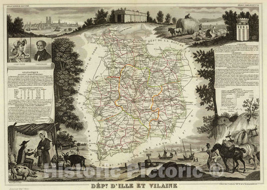 Historic Map : France, 1856 Dept. D'Ille et Vilaine. , Vintage Wall Art