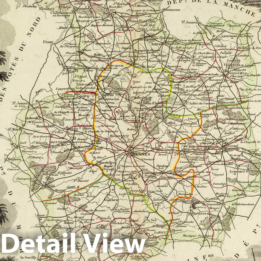 Historic Map : France, 1856 Dept. D'Ille et Vilaine. , Vintage Wall Art