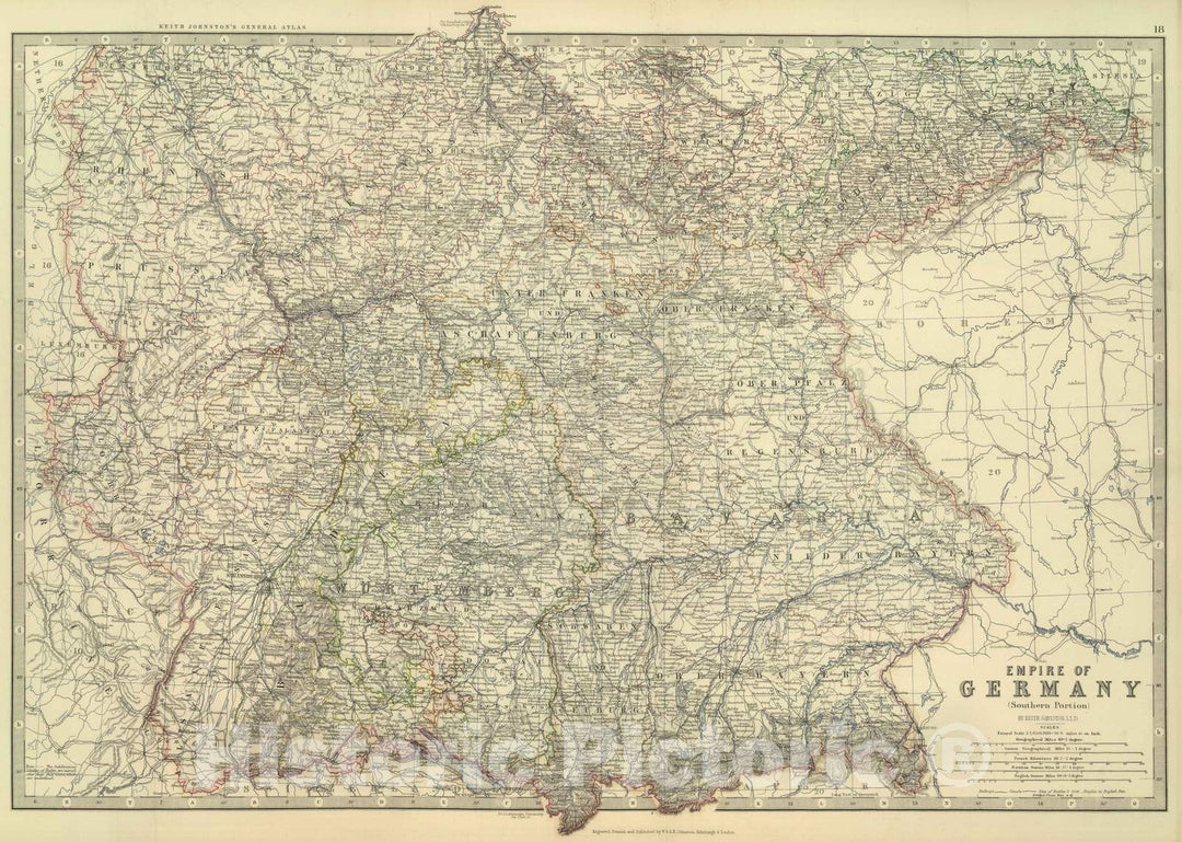 Historic Map : 1879 Empire of Germany (Southern Portion). - Vintage Wall Art