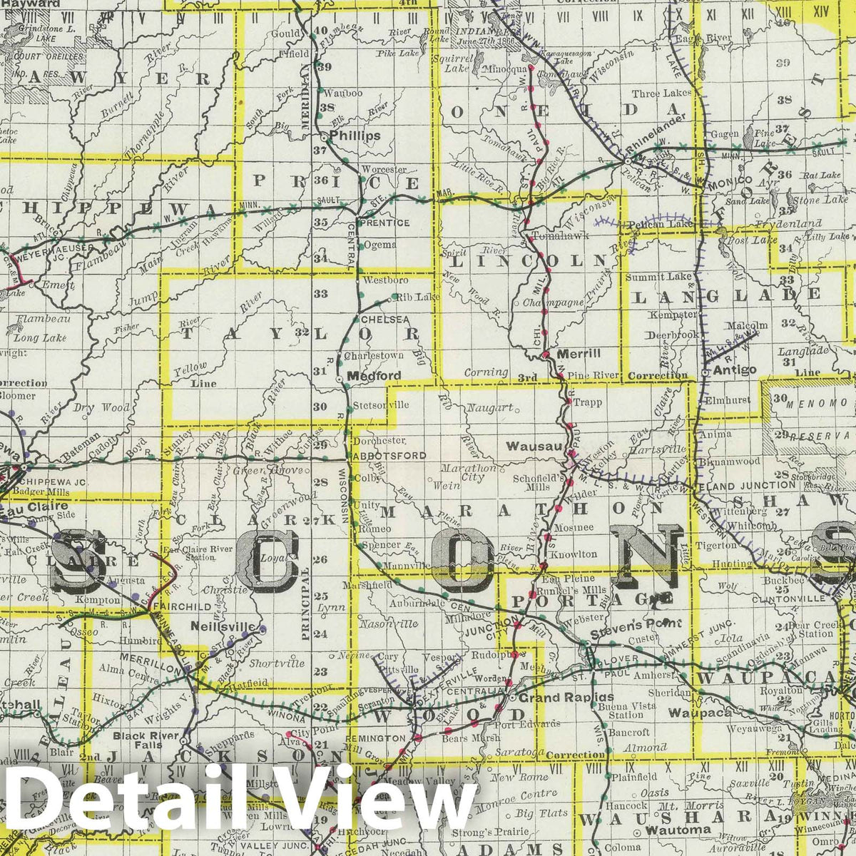 Wisconsin - Railroad Map, 1889 - Historical Map Print