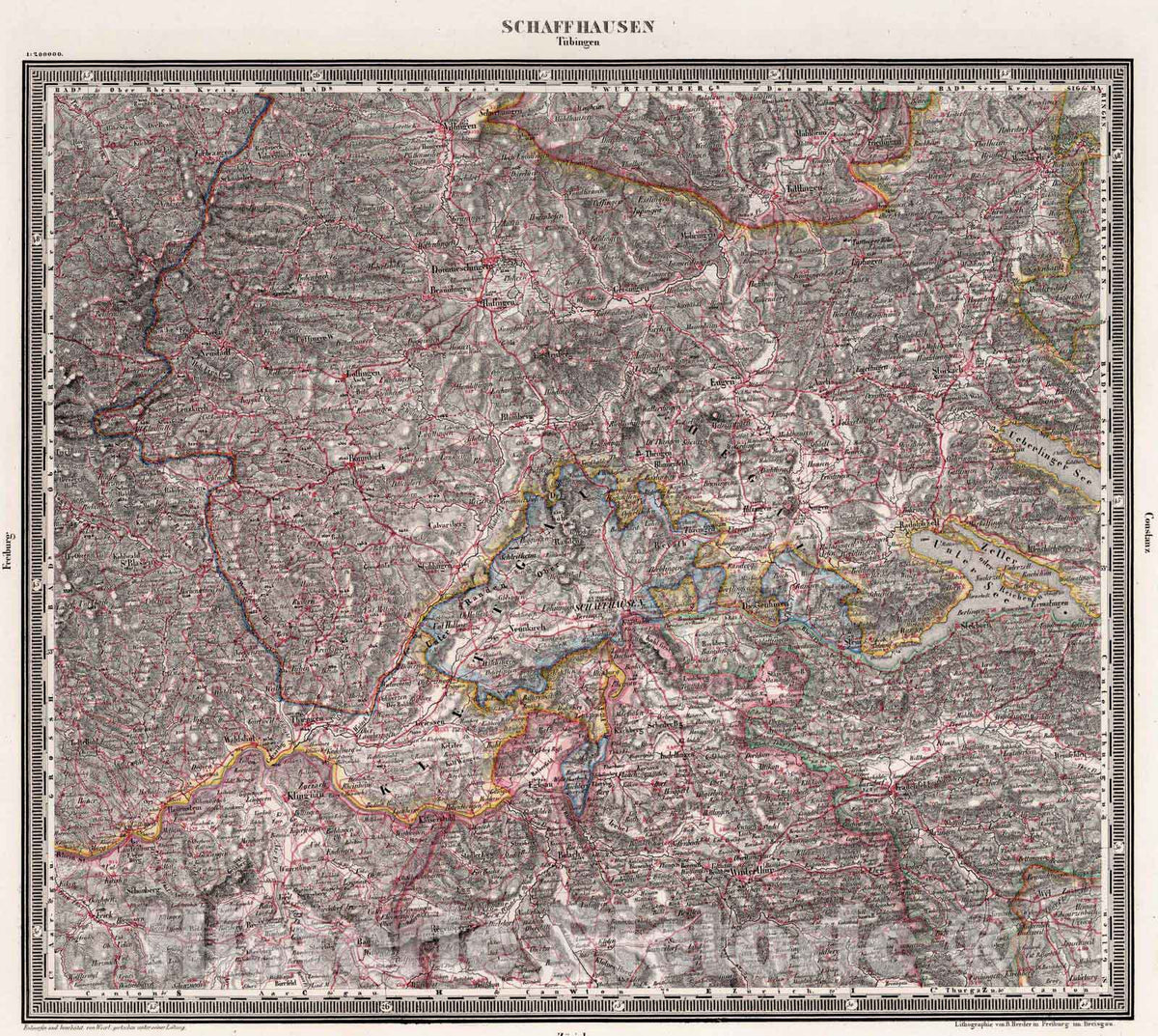 Historic Map : Switzerland , Schaffhausen (Switzerland), 1835 Schaffhausen , Vintage Wall Art