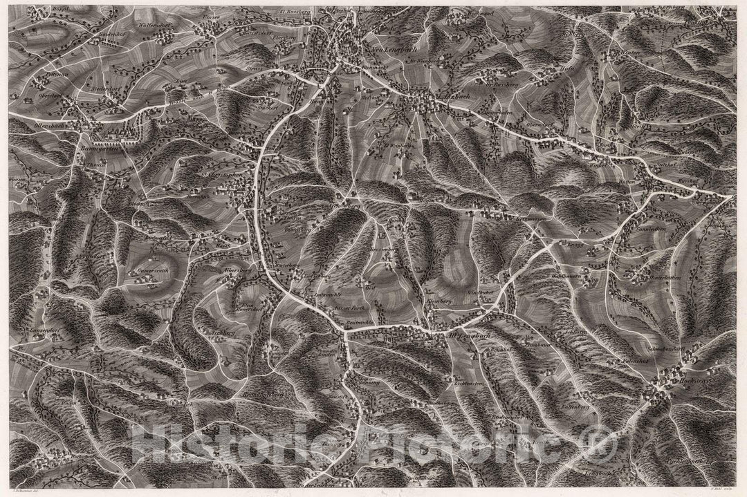 Historic Map : Austria, 1837 XXIV Section. Umgebung von Alt_und Neu Lengbach V.O.W.W. J. Hollnsteiner del. F. Mehl sculp. , Vintage Wall Art