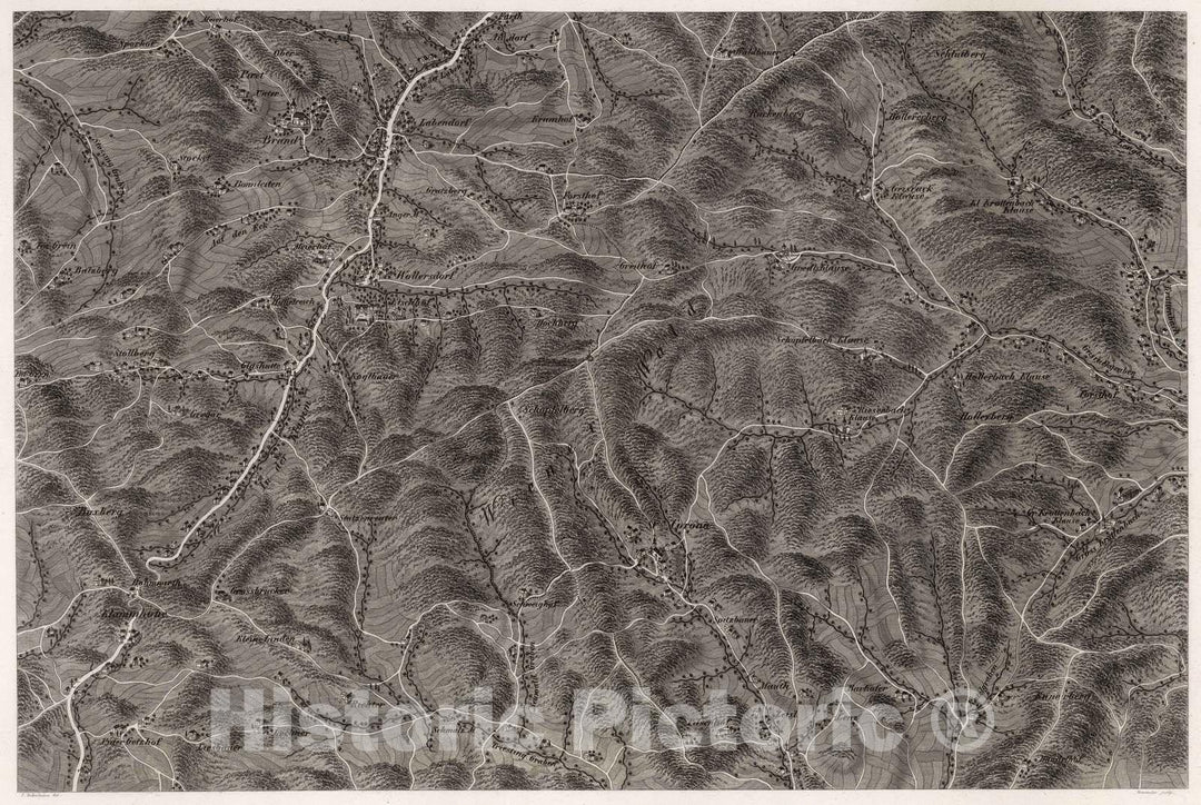 Historic Map : Austria, 1837 XXIX Section. Umgebung von Brand V.O.W.W. und von St. Corona V.U.W.W. J. Hollnsteiner del. Neumeier sculp. , Vintage Wall Art