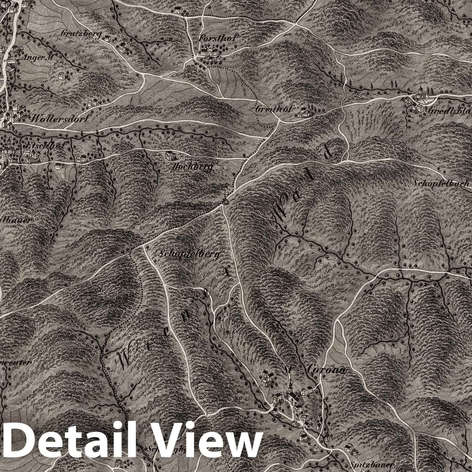 1837 Bird's-Eye View Map of Brand and St. Corona, Austria - Historical Map Print