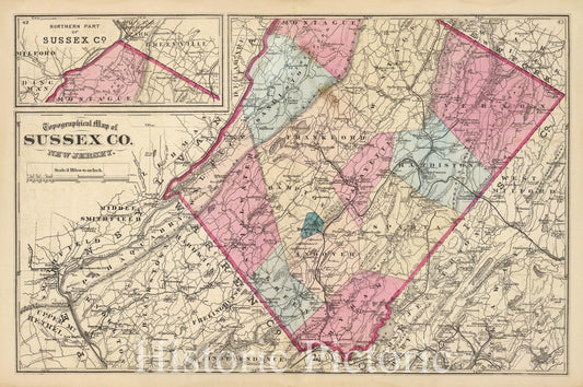 Sussex County, New Jersey - Geologic Map, 1872 - Historical Topographic Print