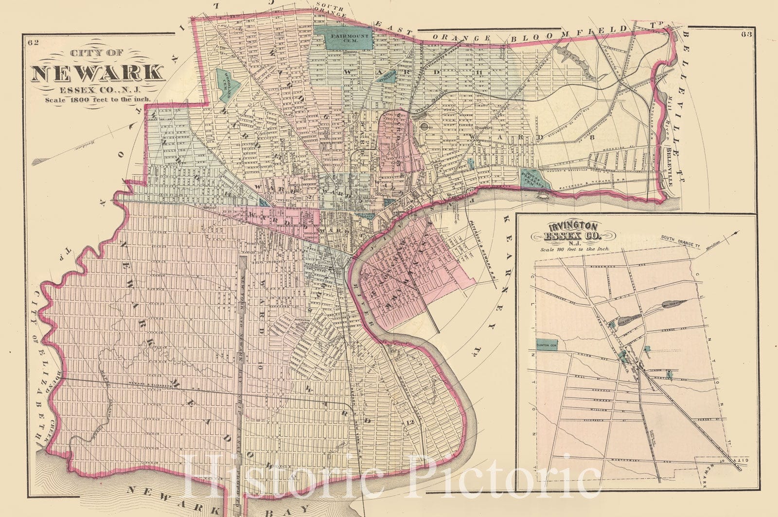 Historic Map : 1872 Newark, N.J. - Vintage Wall Art
