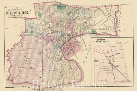 Newark and Irvington, New Jersey - Railroad Map, 1872