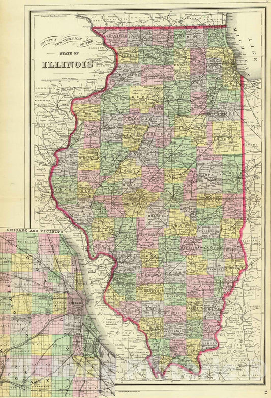 Historic Map : 1890 Illinois. - Vintage Wall Art