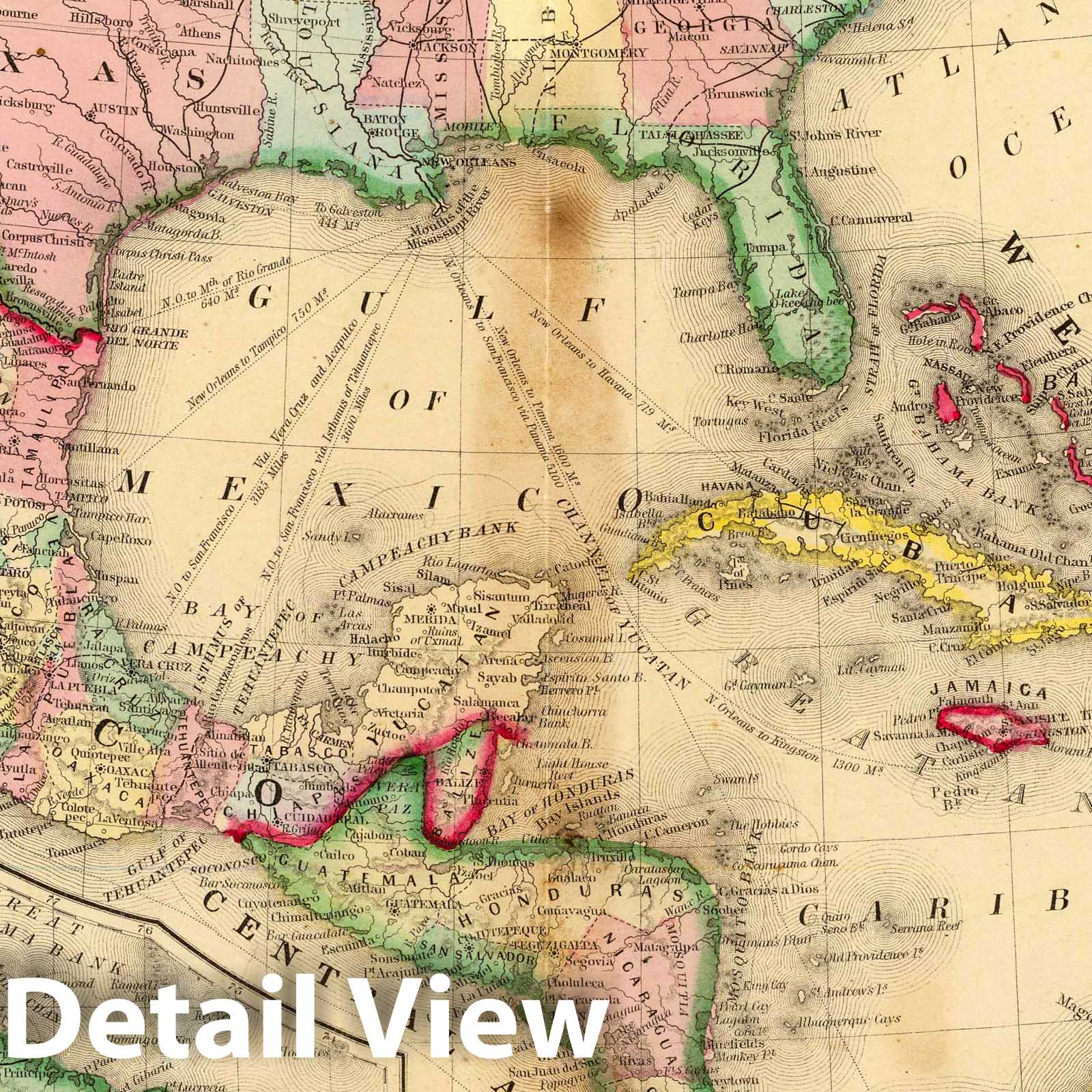 Mexico, Central America, West Indies - Railroad Map, 1870 - Historical Map Print