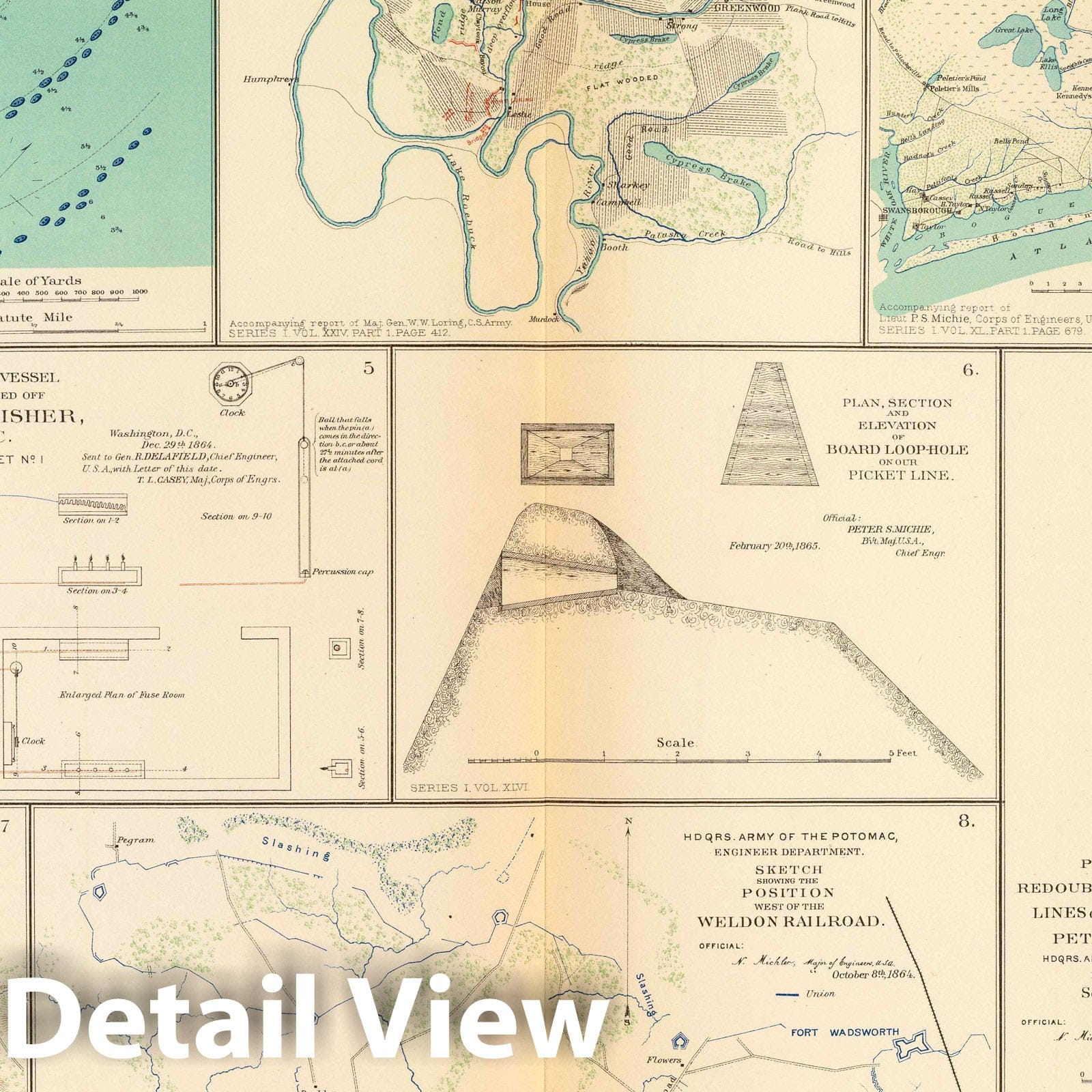 Civil War: Federal Point, Fort Pemberton, Petersburg - Historical Map Print, 1895